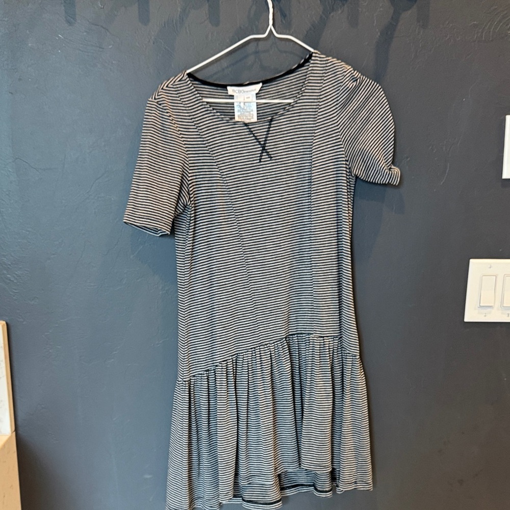 BCBGeneration Asymmetrical Striped Dress - Black and White